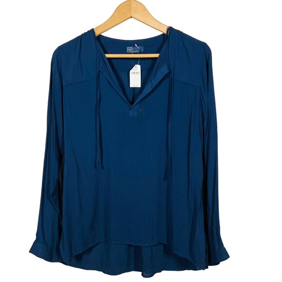 NEW! Gap Lightweight Tunic Long Sleeve V Neck Tie Neck Long Button Sleeve - S - Picture 1 of 4